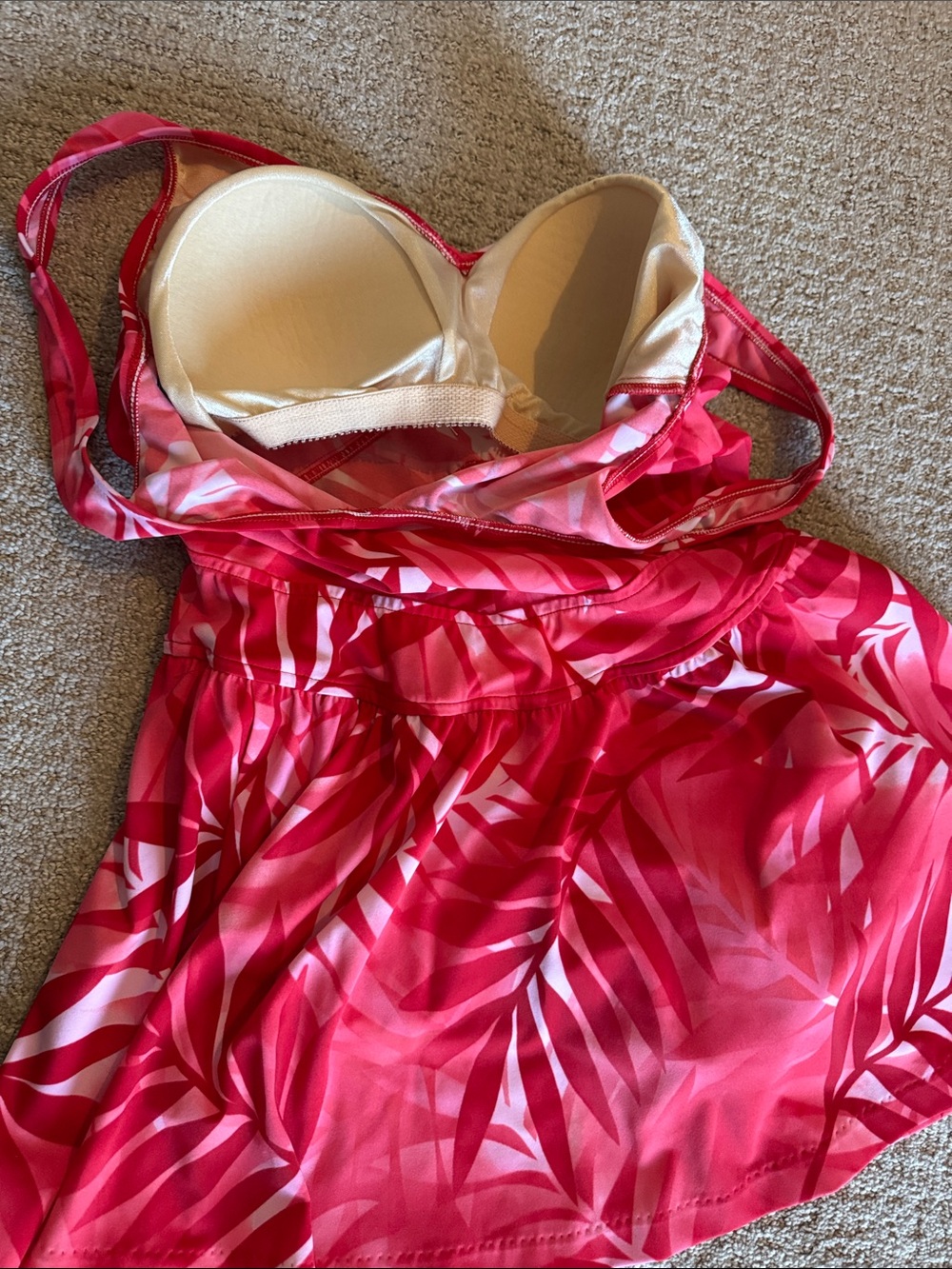 Maxine of Hollywood Pink Tropical Leaf One-Piece Swimsuit - Picture 3 of 5